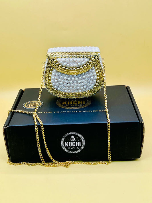 White Pearl Small Golden Bag