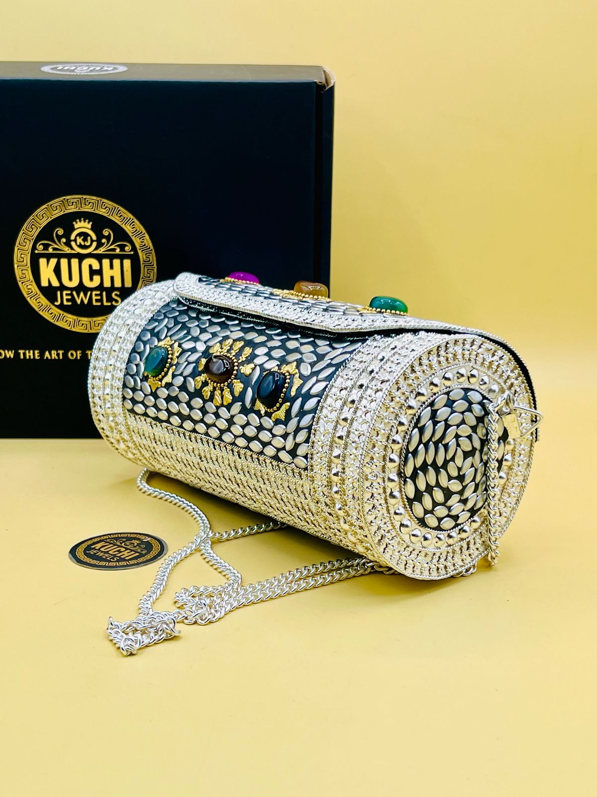 Capsule Shape Stone Metal Silver Bag
