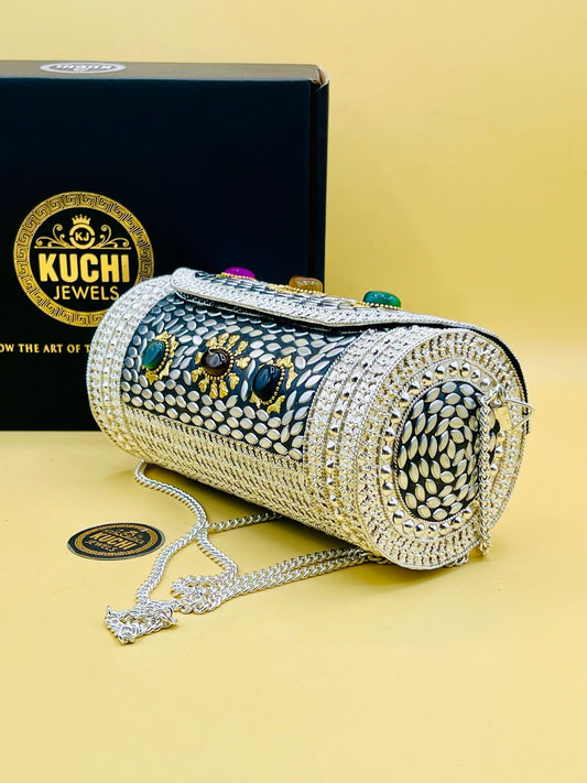 Capsule Shape Stone Metal Silver Bag