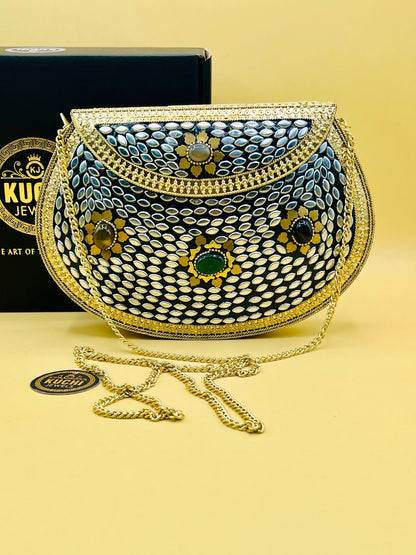 D Shape Stone Metal Golden Bag