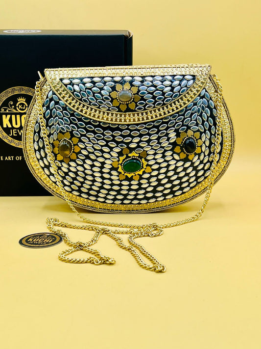 D Shape Stone Metal Golden Bag