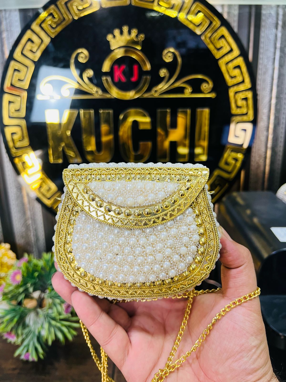 White Pearl Small Golden Bag