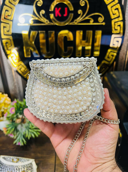 White Pearl Small Silver Bag