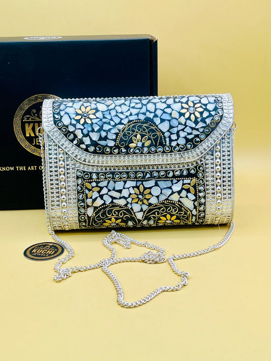 Stylish Indian Metal Stone Silver Bag