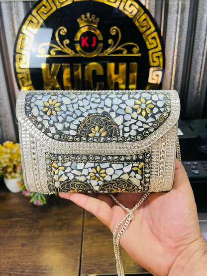 Stylish Indian Metal Stone Silver Bag