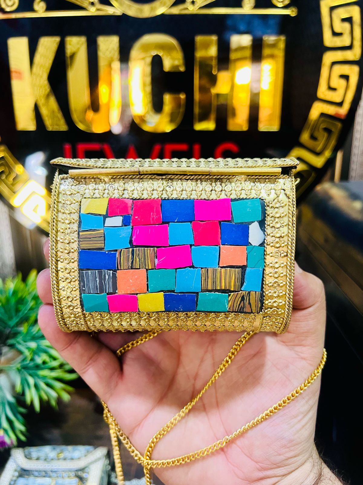 Mini Mosaic Golden Multi Metal Bag