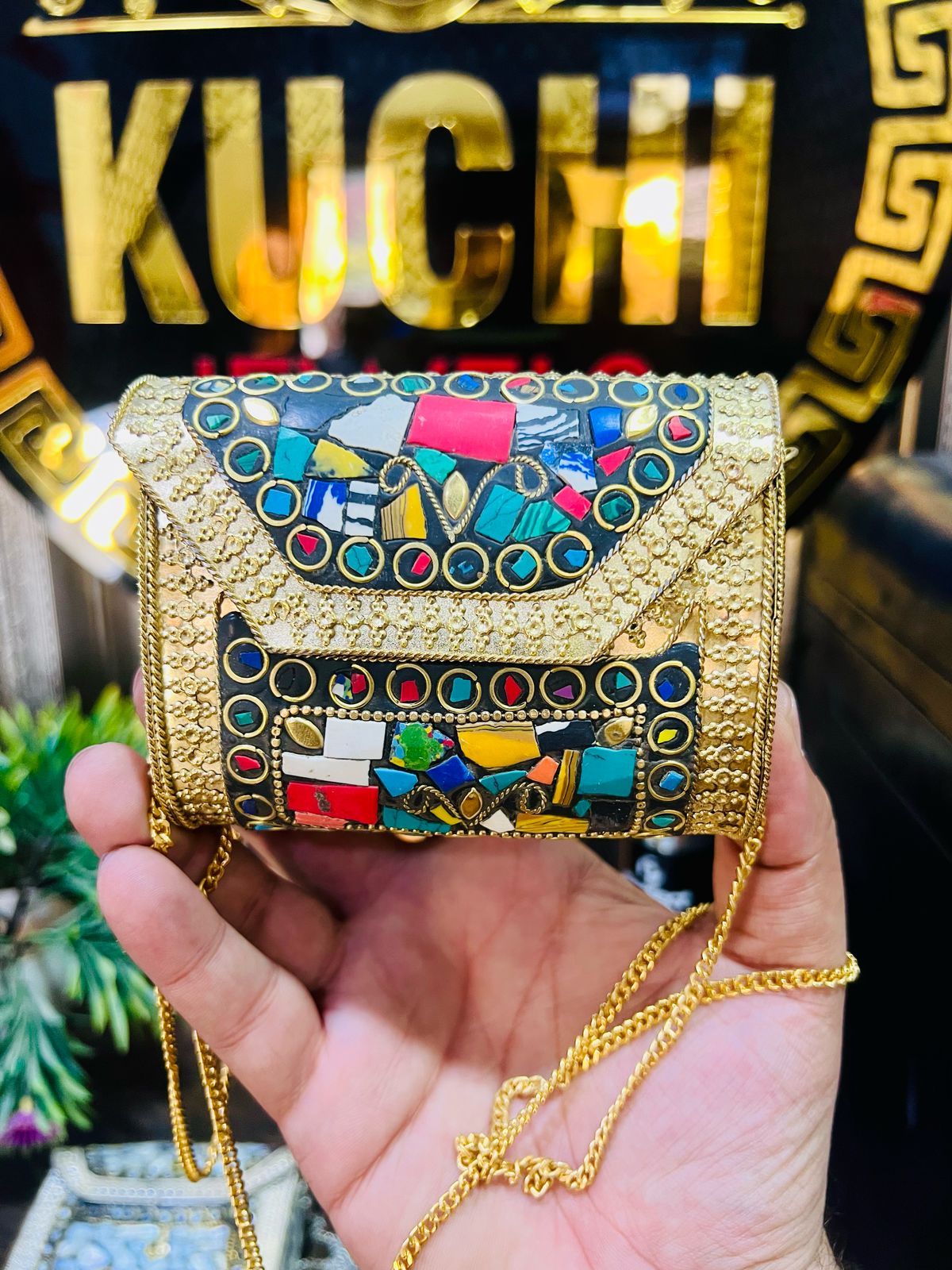 Mini Mosaic Golden Multi Metal Bag