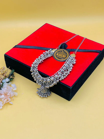 Oxidized Light Weight Jhumka Necklace