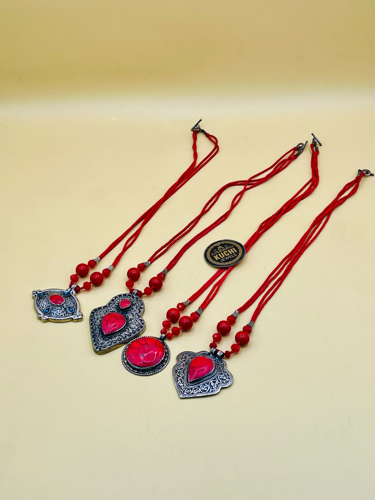 Red Stone Multi Shape Pendant Necklace