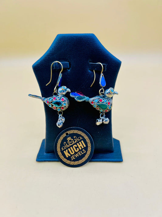 Antique Style Multi Stone Bird Earrings