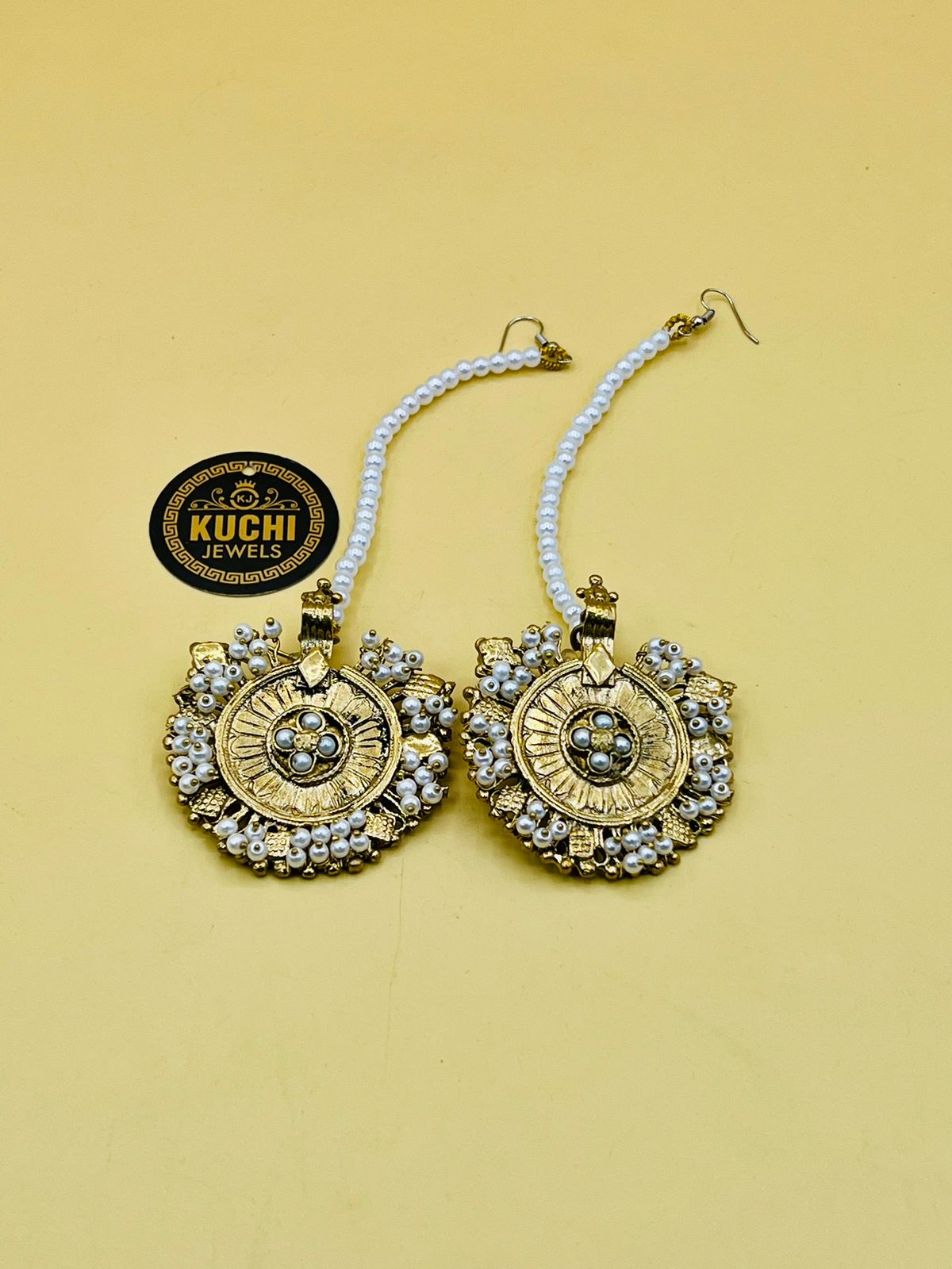 Golden Whitw Beads Earrings With Sahar