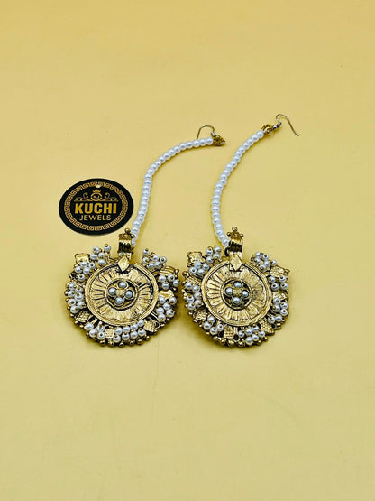 Golden Whitw Beads Earrings With Sahar