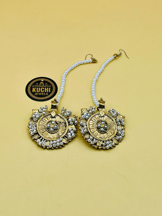 Golden Whitw Beads Earrings With Sahar
