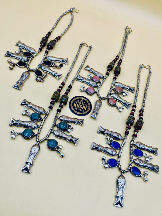 Fish Metal Vintage Multi Stone Necklace