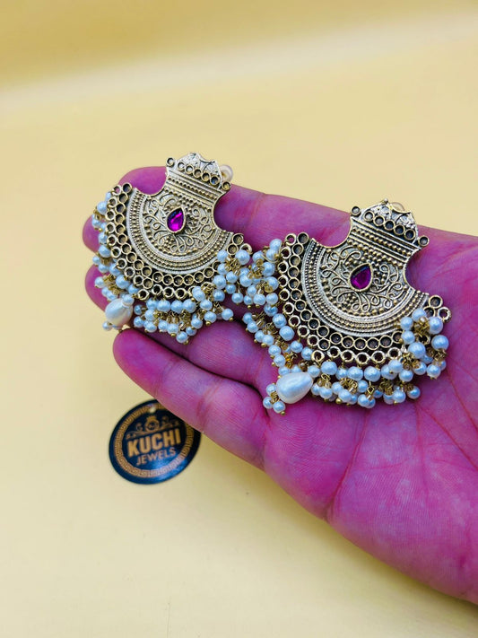 Golden Multi Stone Crown Earrings