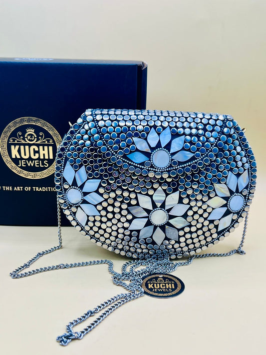 Silver Metal White Stone Bag