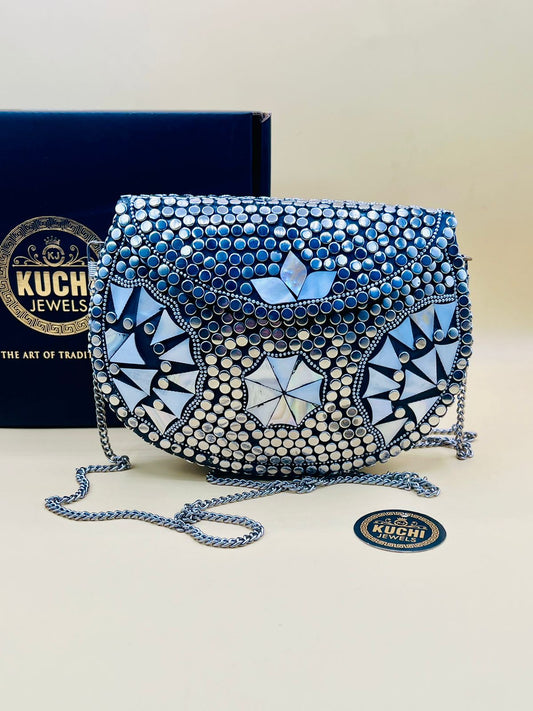 Silver Metal White Stone Bag