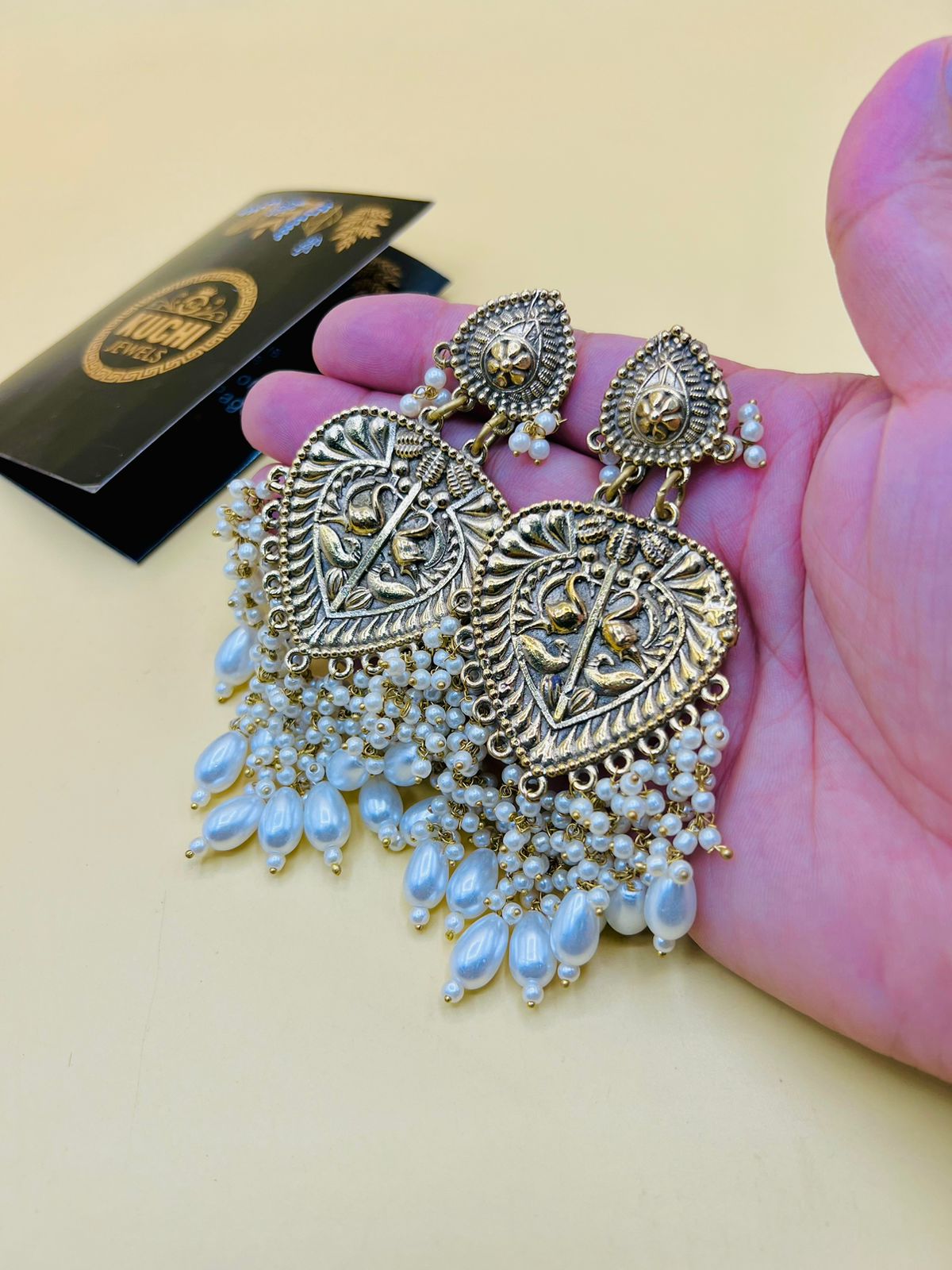 Multi Pearls Niche Style Golden Earrings