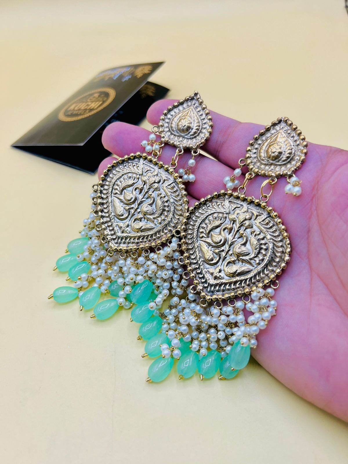 Multi Pearls Niche Style Golden Earrings