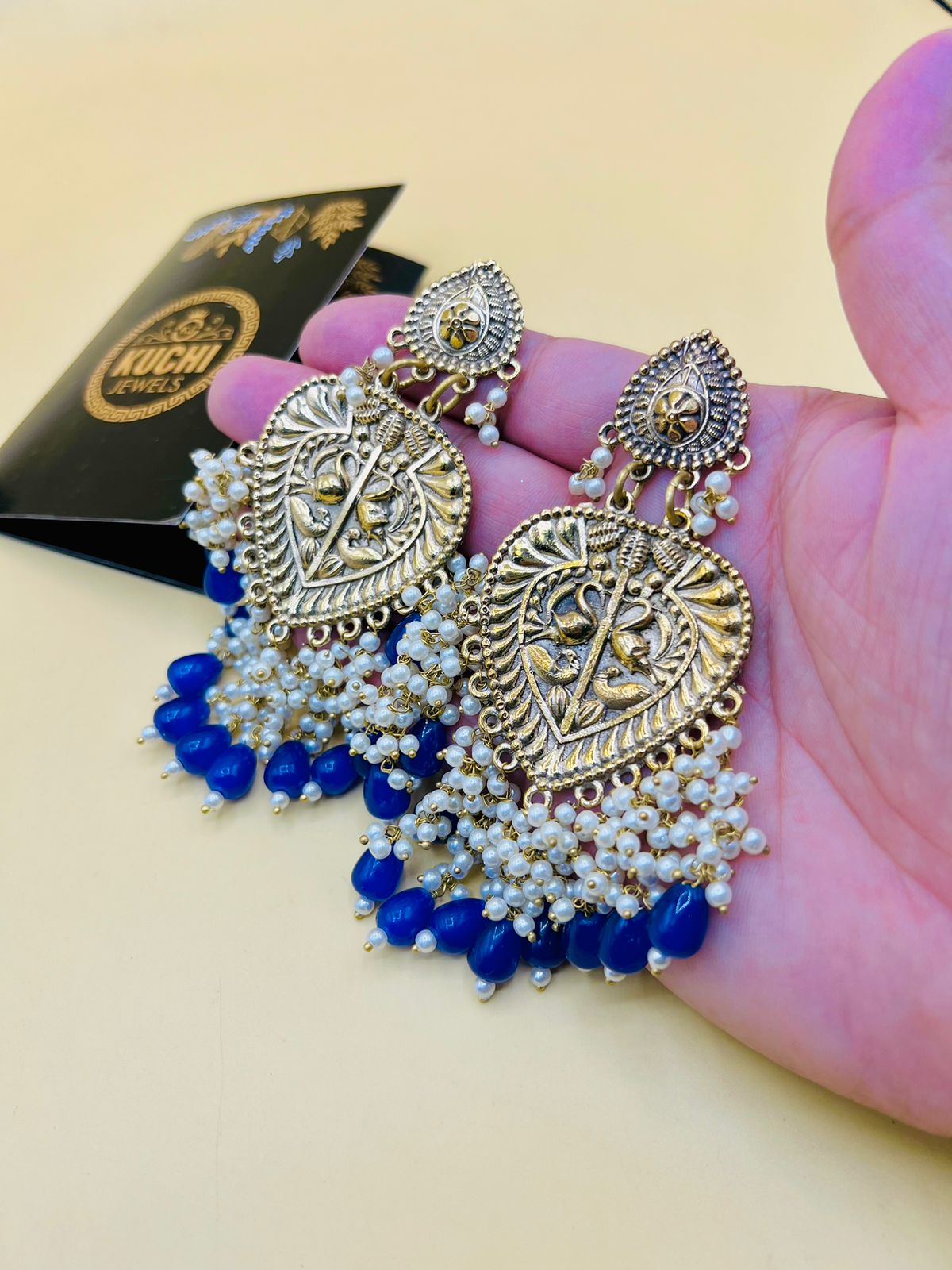 Multi Pearls Niche Style Golden Earrings