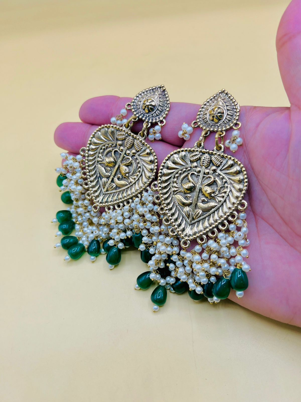 Multi Pearls Niche Style Golden Earrings