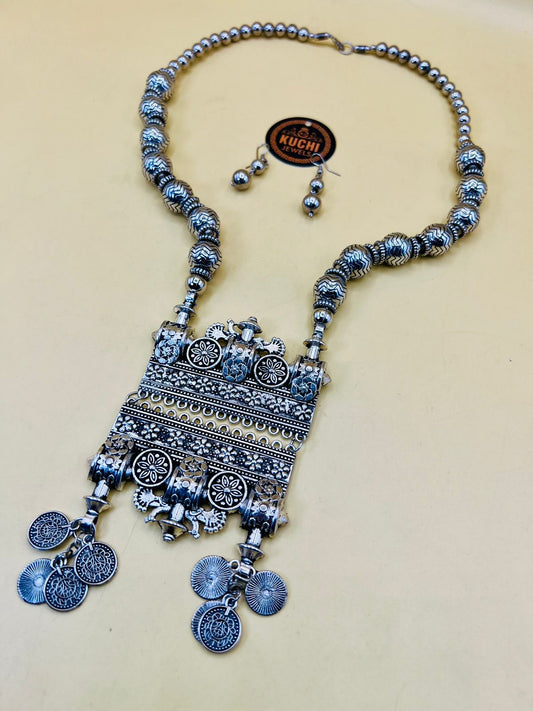 Silver Beads Oxidized Necklace Set