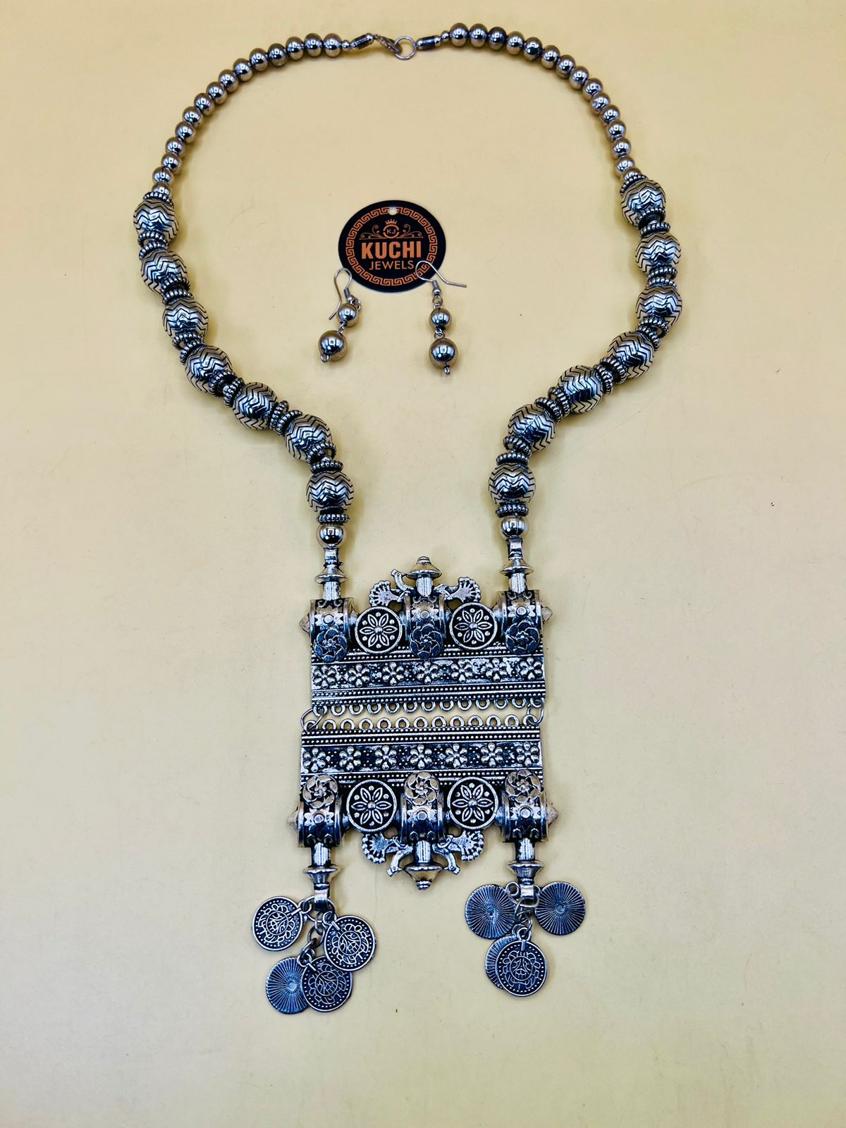 Silver Beads Oxidized Necklace Set