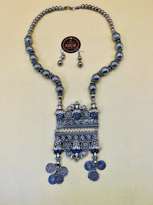 Silver Beads Oxidized Necklace Set