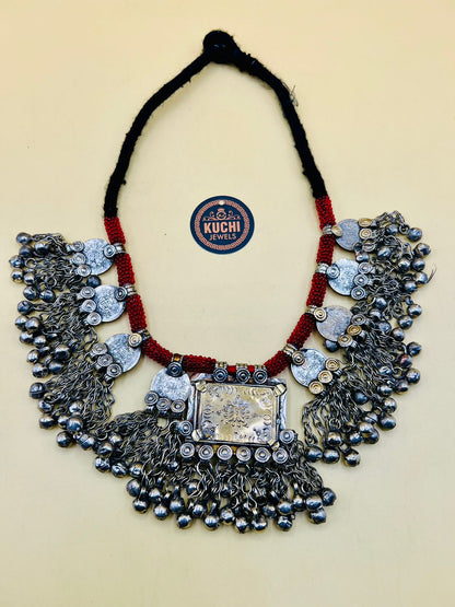 Multi Vintage Pendants Red Beads Kuchi Necklace