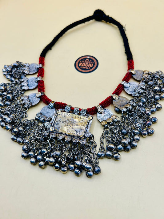 Multi Vintage Pendants Red Beads Kuchi Necklace