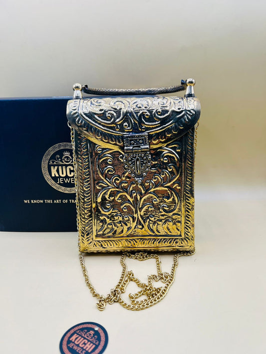 Fashion Golden Metal Bag For Mobile And Accessories