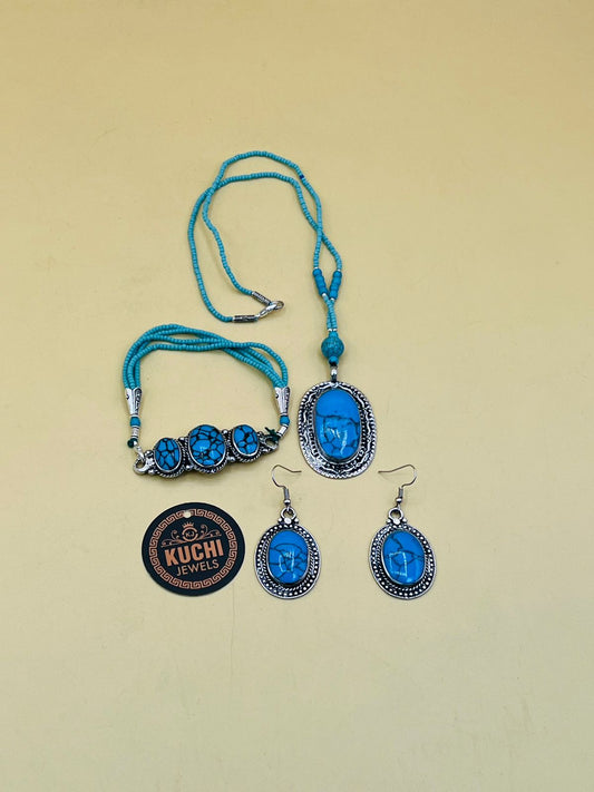 Turquoise Stone Necklace Set
