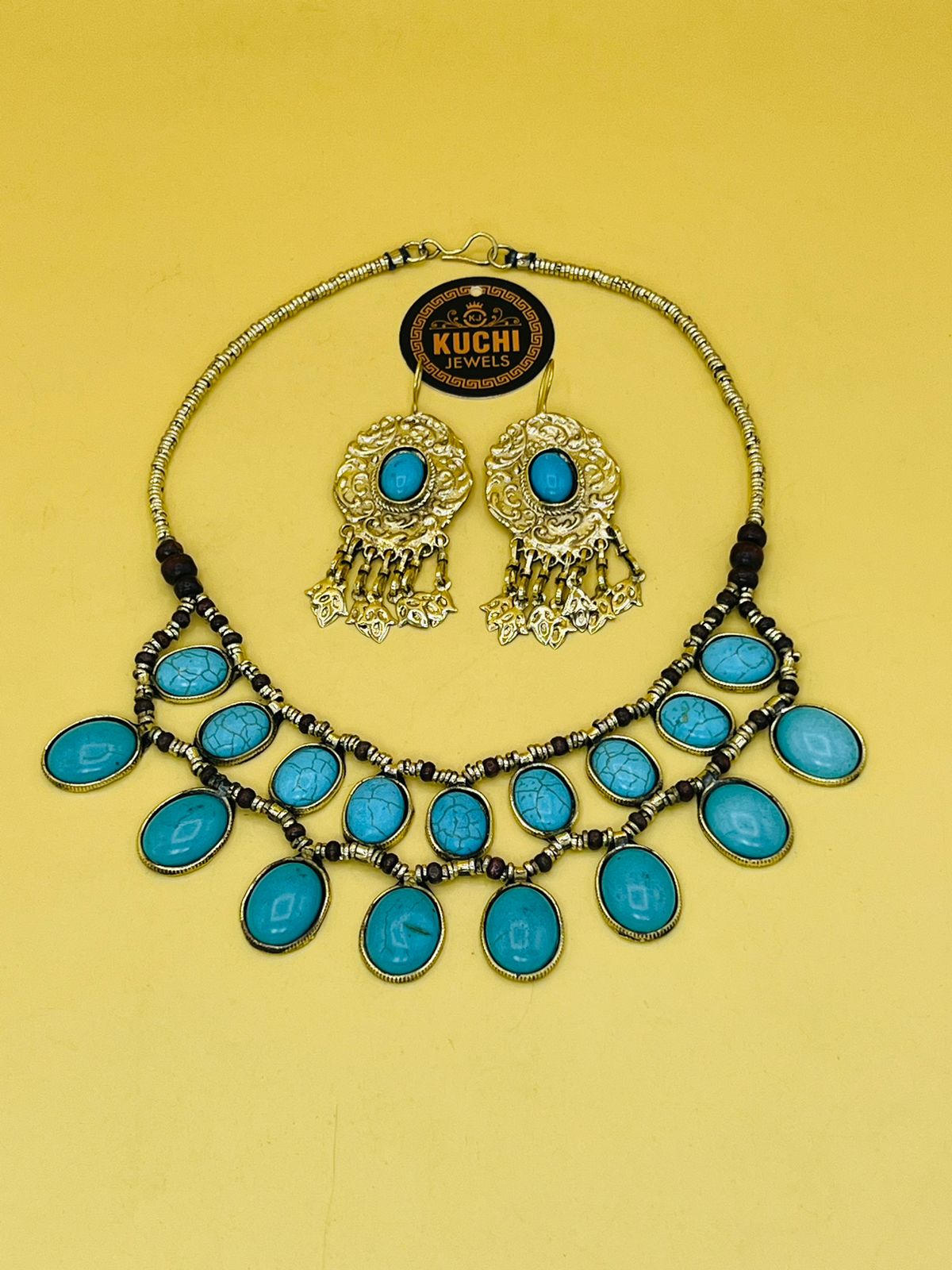 Turquoise Stone Necklace With Earrings