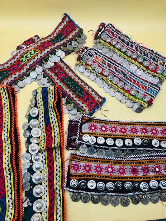 Afghani Vintage Dress Cuff Pair Variable, Traditional, Handmade