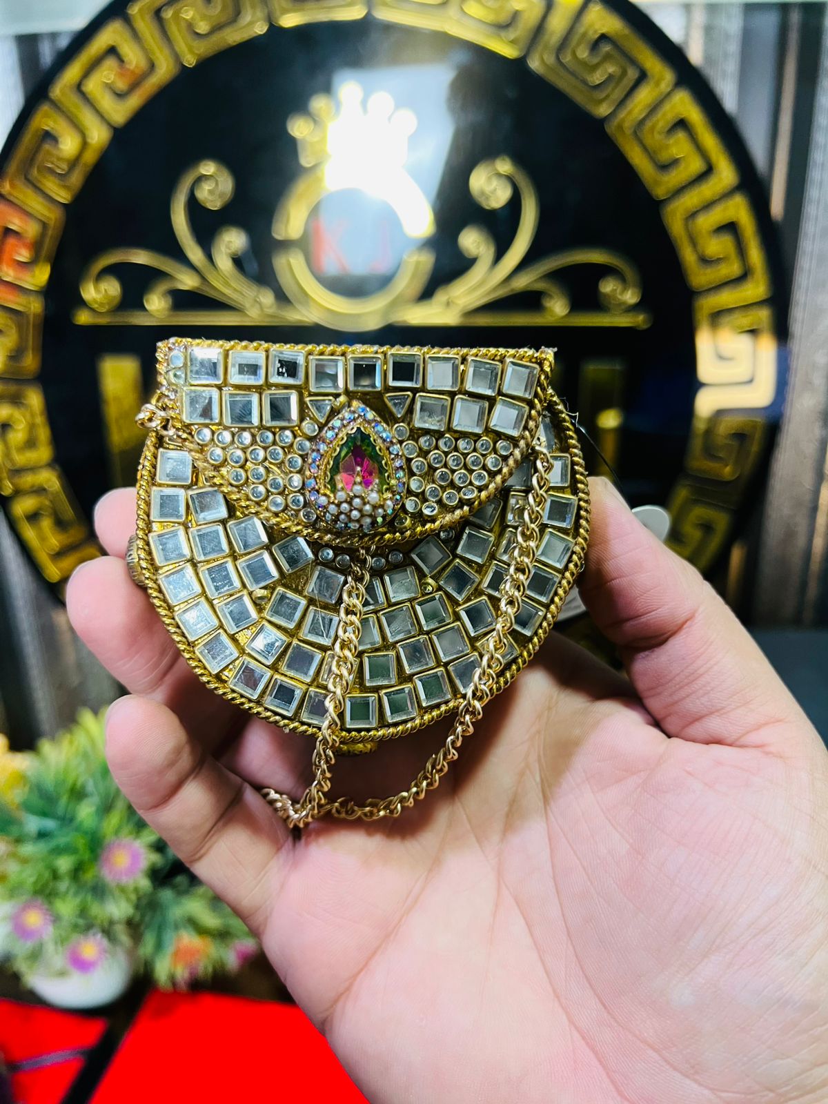 Mini Baby Kundan Indian Metal Bag