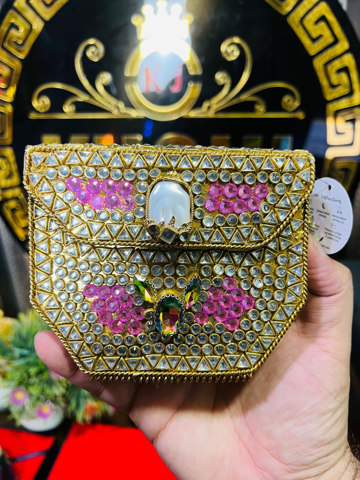 Handmade Kundan Work Sylish Brass Metal Bag