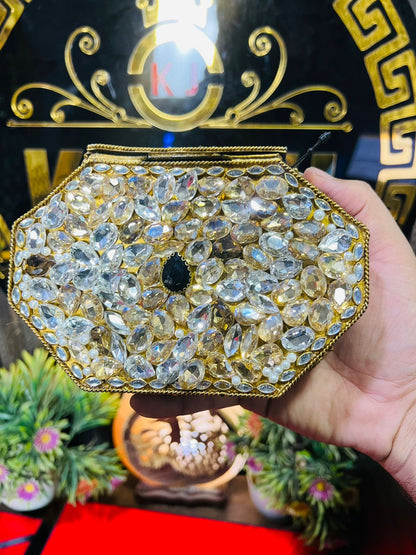 Handmade Kundan Work Sylish Brass Metal Bag-2