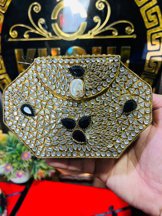 Handmade Kundan Work Sylish Brass Metal Bag-2