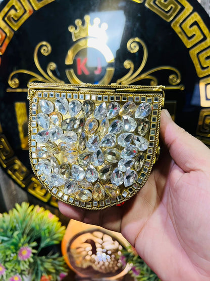 Handmade Kundan Work Sylish Brass Metal Bag-4