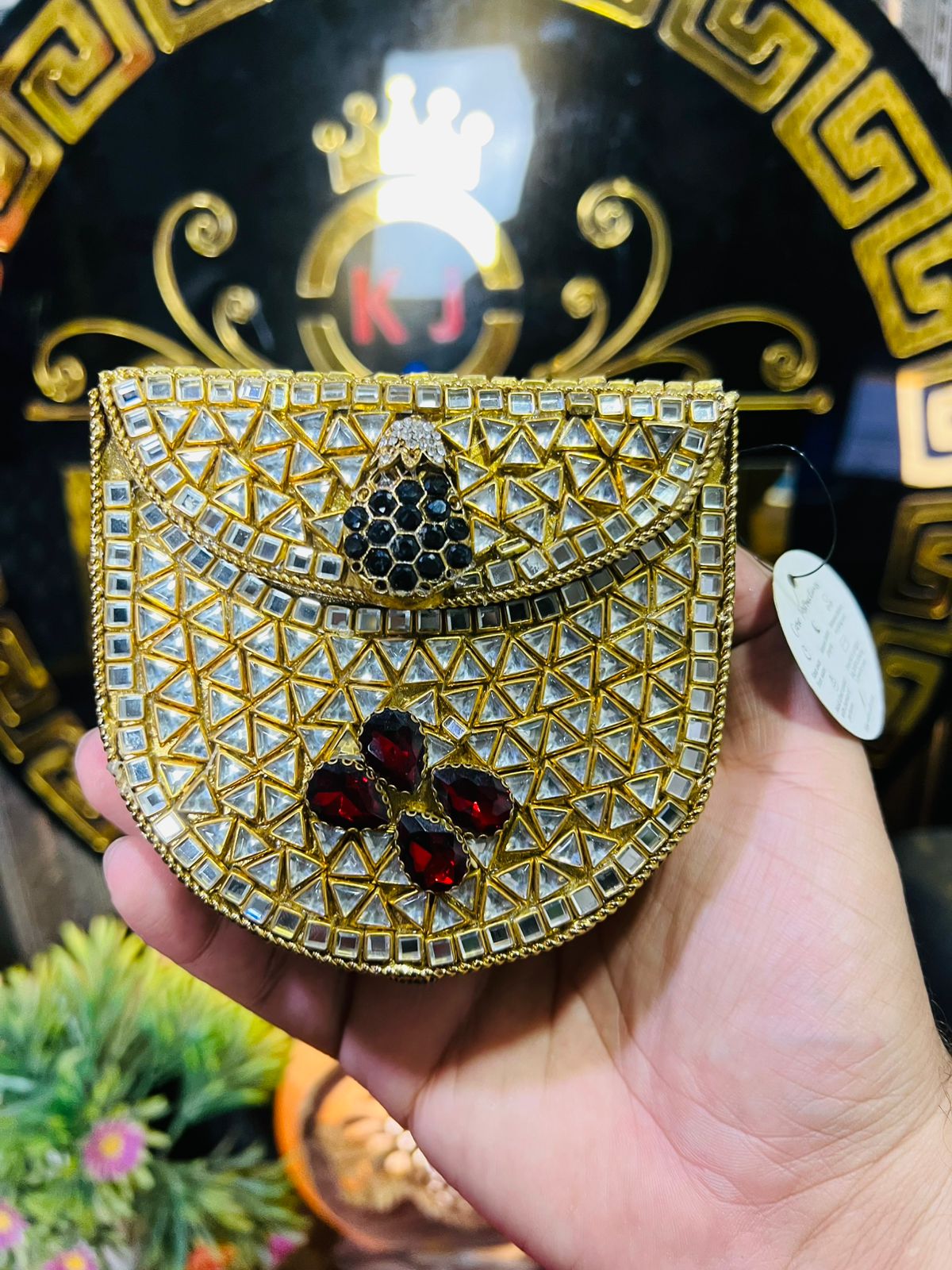 Handmade Kundan Work Sylish Brass Metal Bag-4