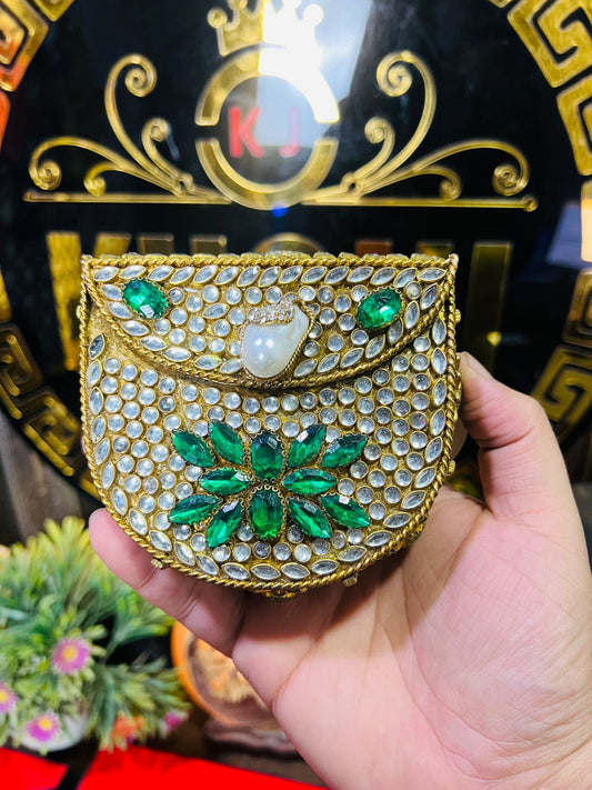 Handmade Kundan Work Sylish Brass Metal Bag-3