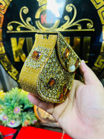Handmade Kundan Work Sylish Brass Metal Bag-7