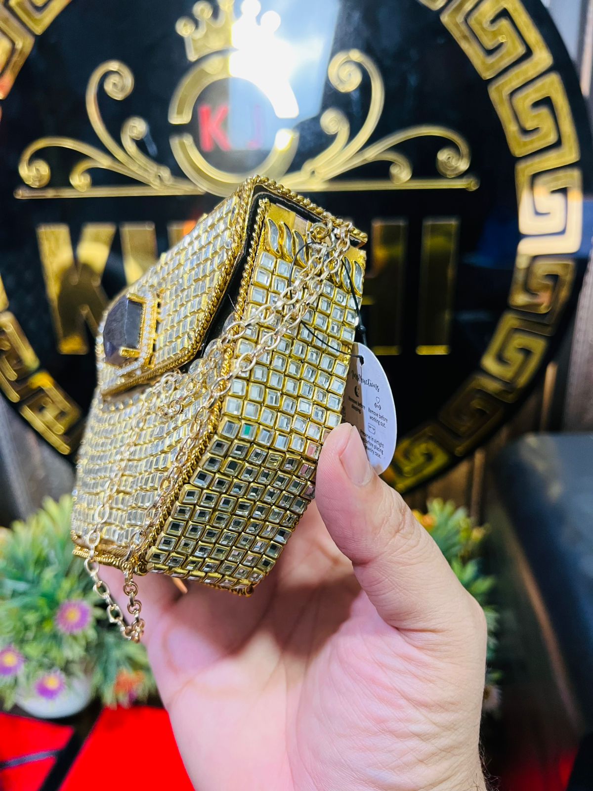 Handmade Kundan Work Sylish Brass Metal Bag-6