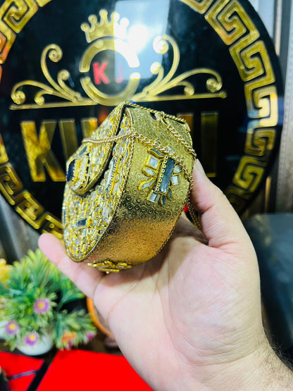 Handmade Kundan Work Sylish Brass Metal Bag-9