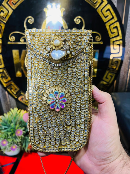 Mobile Pouch kundan Metal Indian Bag-2