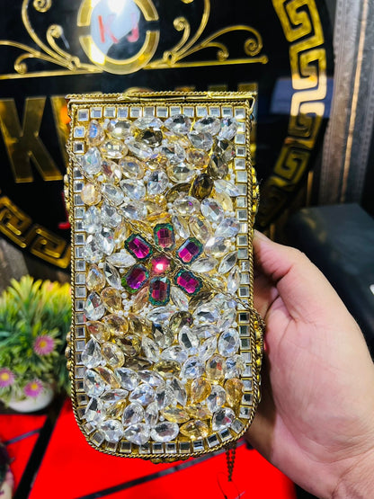 Mobile Pouch kundan Metal Indian Bag