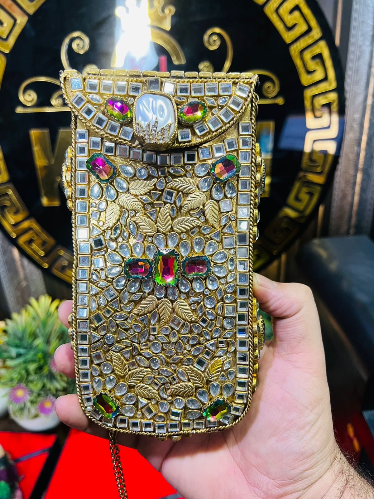 Mobile Pouch kundan Metal Indian Bag