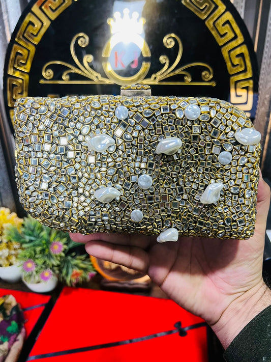 Bridal Double Side Mirror Kundan Work Clutch