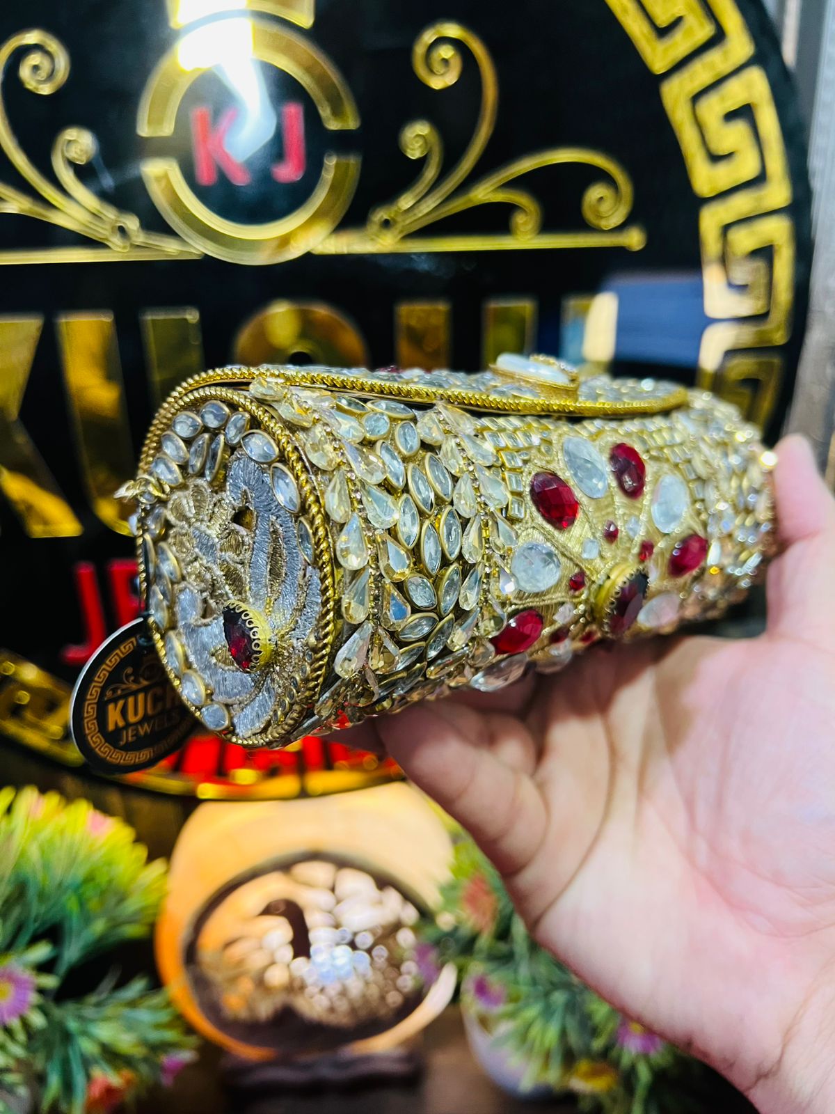 Kundan Work Dholki Shape Bag Large-4