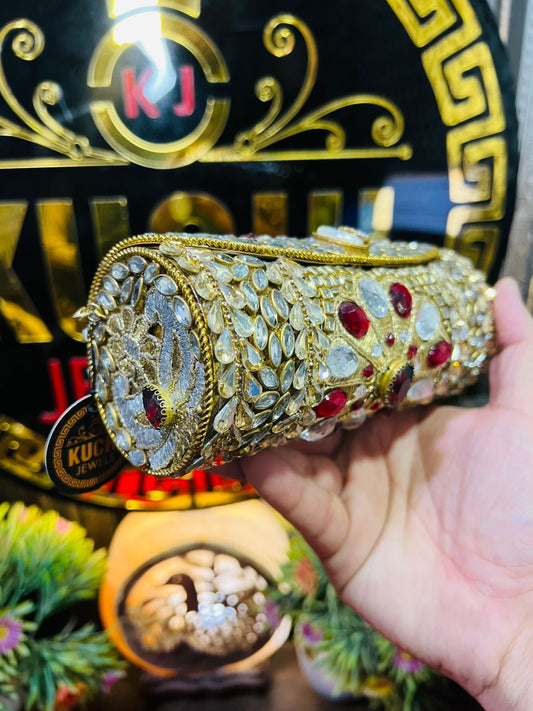 Kundan Work Dholki Shape Bag Large-4